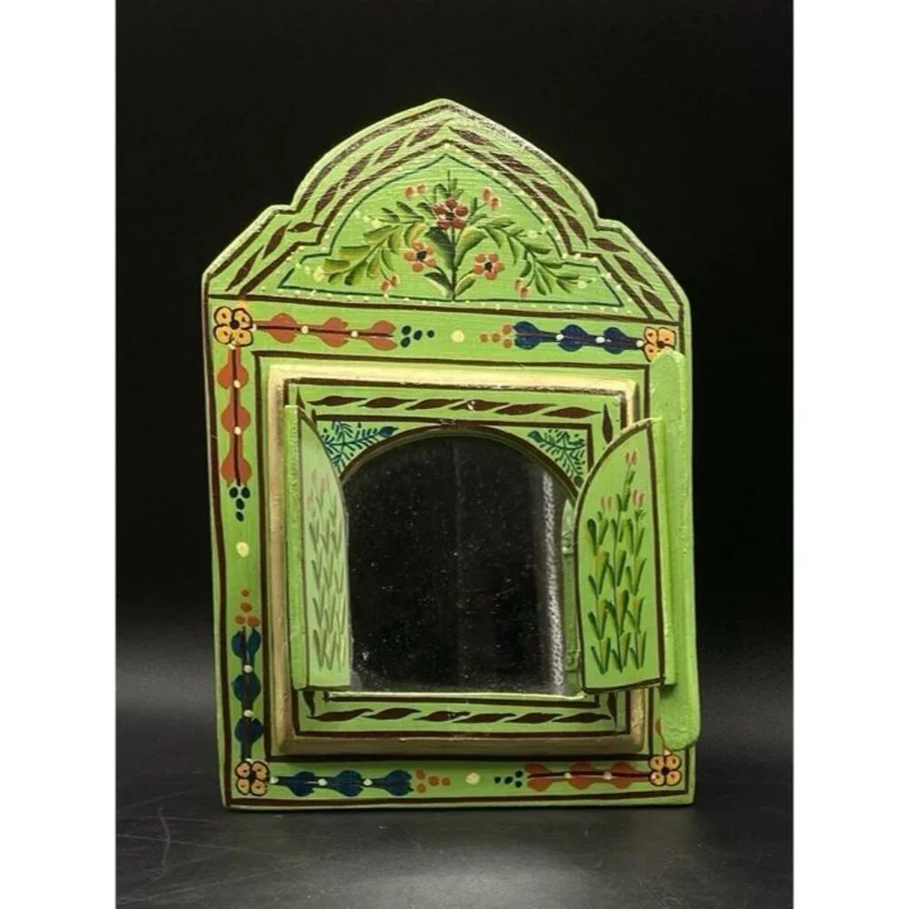 Green Mirror Moroccan Mirror Artisanal Wall Home Mirror Double Door Mirror 9”x6” - Picture 4 of 11